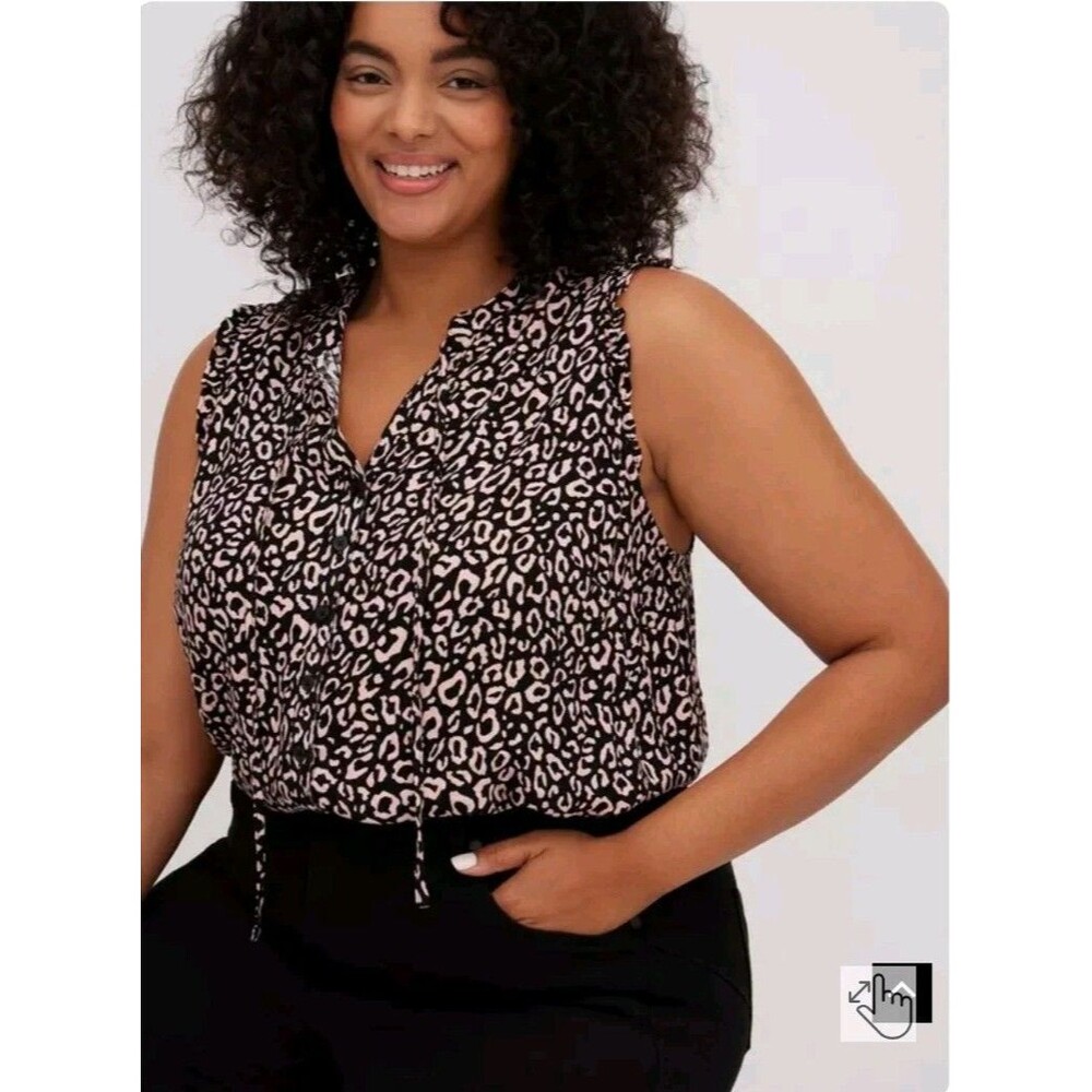 Torrid Size 3 (3X) Crinkle Flannel Gauze Ruffle Tie-Front Tank Leopard Print